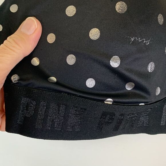 PINK Victoria’s Secret Black Silver Dot Detail Wireless Push-Up Bra Size 36C - Picture 4 of 8
